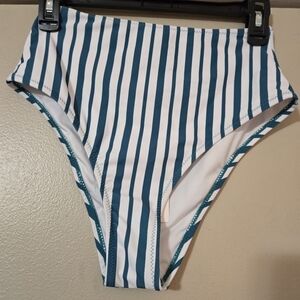 Cupshe Turquoise and White Striped Bikini Bottoms NWT Size Small